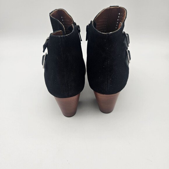 Vionic Chryssa Black Suede Peep Toe Ankle Boot Booties Womens Sz 9.5 NEW - Picture 5 of 8